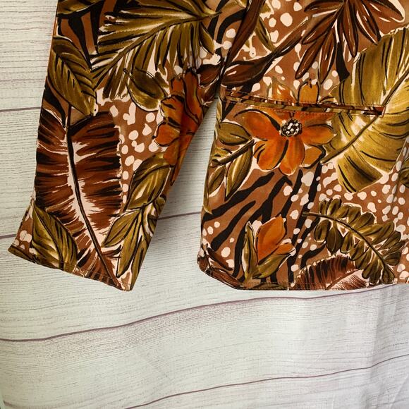 Laura Ashley Floral Blazer Jacket Earthtone Button Up Long Sleeve Size M - Picture 11 of 16